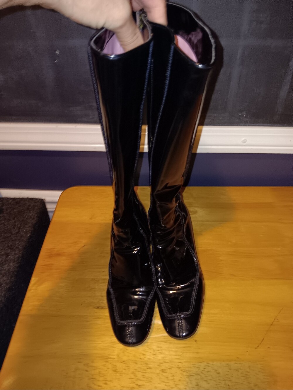 Celine Black Patent Leather Knee High Boots Size 35 1/2